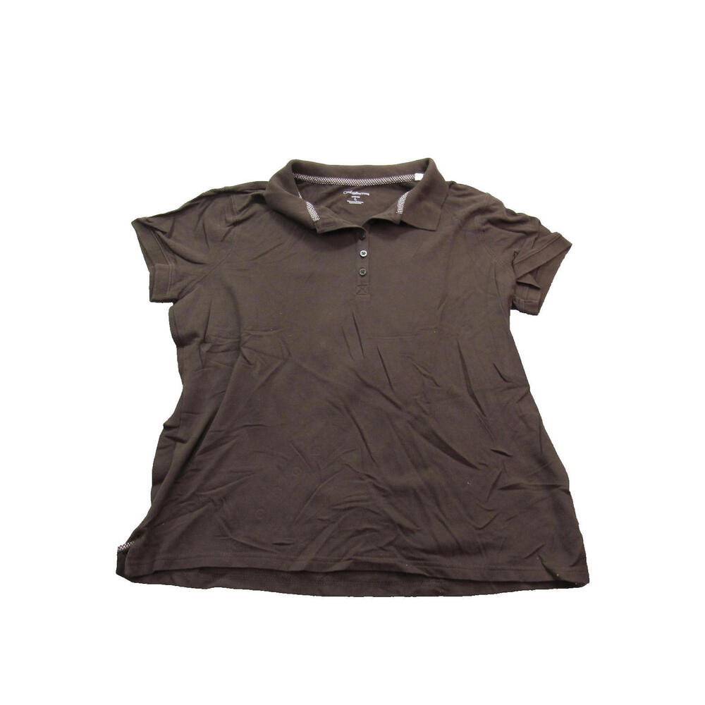 Croft & Barrow Polo‎ Shirt Womens Large Brown Stretch Short Sleeve Casual Top